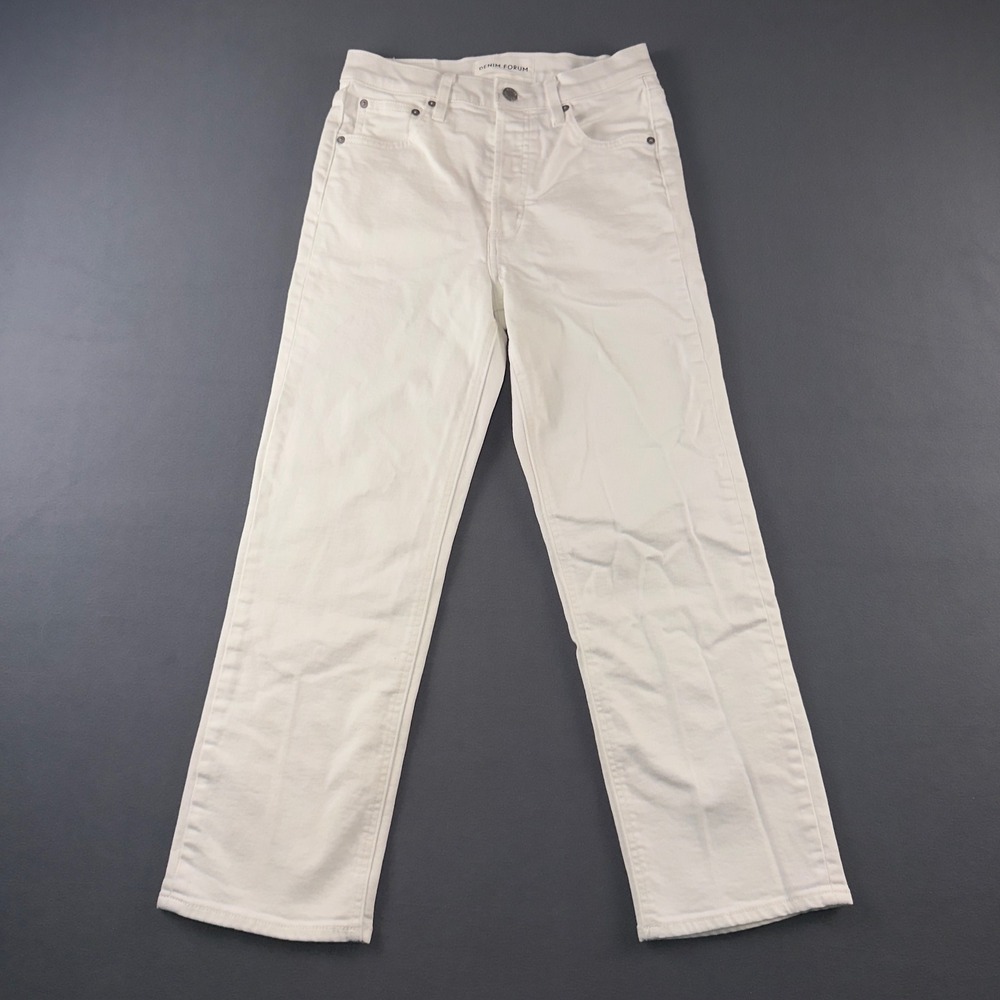 Denim Forum The Arlo Hi-Rise Straight Jeans White Size 26 High Waisted Stretch